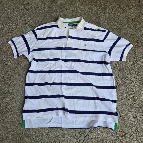 Vtg 90s POLO RALPH LAUREN Horse Logo Colorblock Stripe Padded Rugby Shirt XXL - Picture 1 of 7
